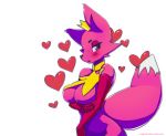  &lt;3 anthro bedroom_eyes blush breasts canine clothing digital_media_(artwork) dipstick_tail female fox fur half-closed_eyes hi_res mammal multicolored_tail open_mouth oughta pink_fur pinkfong_(character) rubber seductive simple_background solo white_background 