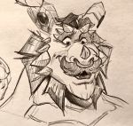  anthro dragon facial_hair facial_piercing frill gavin gavin_(spyro) male mustache nose_piercing nose_ring open_mouth piercing polartoons scalie smile solo spyro_the_dragon traditional_media_(artwork) video_games 