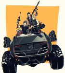  black_hair blonde_hair car commentary_request driving final_fantasy final_fantasy_xv gatling_gun gladiolus_amicitia glasses ground_vehicle gun handgun ignis_scientia license_plate looking_at_viewer mad369 mauser_c96 monster_truck motor_vehicle multiple_boys noctis_lucis_caelum prompto_argentum revolver rocket_launcher rpg sleeveless smile spiked_hair submachine_gun tattoo thompson_submachine_gun weapon 