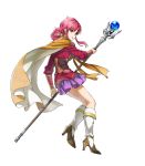  bangs boots cape ethlin_(fire_emblem) fire_emblem fire_emblem:_seisen_no_keifu fire_emblem_heroes full_body high_heel_boots high_heels highres holding kaya8 knee_boots long_hair long_sleeves looking_away official_art parted_lips pink_eyes pink_hair pleated_skirt shiny shiny_hair sidelocks skirt solo staff transparent_background 