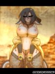  anthro big_breasts blush breasts chococosalo clothed clothing feline female mammal nipples pants_down partially_clothed solo standing thick_thighs voluptuous wide_hips 