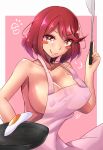  apron blush breasts cooking covered_nipples egg frying_pan highres homura_(xenoblade_2) large_breasts looking_at_viewer mistynight naked_apron red_eyes red_hair short_hair smile solo spatula symbol-shaped_pupils xenoblade_(series) xenoblade_2 