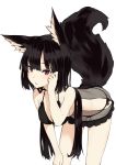  animal_ear_fluff animal_ears bangs bare_arms bare_legs bare_shoulders bent_over black_bra black_hair black_panties blunt_bangs bra breasts camisole chemise cleavage commentary_request cowboy_shot eyebrows_visible_through_hair fox_ears fox_girl fox_tail highres long_hair looking_at_viewer original panties parted_lips paryi red_eyes see-through simple_background slit_pupils swimsuit tail underwear very_long_hair 