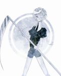  androgynous bad_id bad_twitter_id crystal_hair gem_uniform_(houseki_no_kuni) ghost_quartz_(houseki_no_kuni) hair_over_one_eye houseki_no_kuni kyomu_(osakana_071) looking_at_viewer necktie scythe short_hair_with_long_locks silver_eyes silver_hair solo weapon white_background white_eyes white_skin 