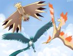  2014 ambiguous_gender articuno cloud feral flying legendary_pok&eacute;mon moltres nintendo outside pok&eacute;mon pok&eacute;mon_(species) sapphireluna signature sky video_games wings zapdos 