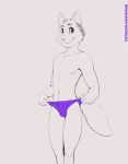  5_fingers anthro brown_eyes canine clothing cute_fangs male mammal shiuk simple_background solo speedo standing swimsuit teenager young 