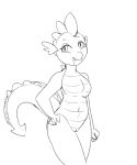  anthro black_and_white breasts crossgender dragon featureless_breasts female friendship_is_magic front_view hand_on_hip looking_at_viewer monochrome my_little_pony navel non-mammal_breasts nude pointed_tail portrait pussy rainbowsprinklesart scalie simple_background sketch slit_pupils smile solo spike_(mlp) standing three-quarter_portrait white_background 