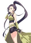  belt black_eyes black_hair black_shorts breasts dragon_quest dragon_quest_xi fingerless_gloves gloves ixy large_breasts martina_(dq11) midriff navel ninja ponytail shorts simple_background solo white_background 