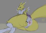  anthro anus big_anus big_butt butt colored_sketch digimon female hand_on_butt hi_res indynd looking_at_viewer lying on_side pussy renamon solo spread_anus spreading thick_thighs 
