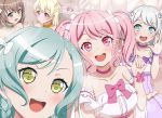  :d aqua_choker aqua_hair bang_dream! bangs bare_shoulders blonde_hair blue_eyes blush bow bowtie braid brown_hair choker clenched_hand collarbone cosmetics dressing_room eyebrows_visible_through_hair furou green_eyes grey_hair hair_ornament hair_ribbon half-closed_eyes hand_up highres hikawa_hina long_hair looking_at_viewer maruyama_aya mirror multiple_girls open_mouth pastel_palettes pink_bow pink_choker pink_hair pink_neckwear purple_bow purple_choker purple_eyes ribbon round_teeth shirasagi_chisato short_hair side_braids smile teeth twin_braids upper_teeth wakamiya_eve waving white_ribbon wrist_bow yamato_maya yellow_choker 