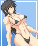  1girl bikini black_bikini black_hair blue_eyes long_hair micro_bikini muscle original shimamoto_utako solo swimsuit tagme taroimo_(00120014) 