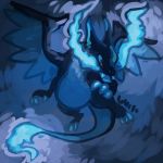  2018 3_toes ambiguous_gender black_scales blue_claws blue_fire blue_scales blue_theme charizard claws countershading digital_media_(artwork) dragon fangs feral fire fire_breathing flaming_tail flying horn long_tail mega_charizard mega_charizard_x mega_evolution nintendo open_mouth pok&eacute;mon pok&eacute;mon_(species) red_eyes reptile rubindraws scales scalie signature simple_background solo spread_wings teeth toes video_games wings 