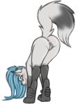  2018 anthro anus arctic_fox ass_up bent_over blue_eyes blue_hair blush butt canine celierra colored_sketch digitigrade evilymasterful female fox hair looking_at_viewer looking_back mammal nude presenting pussy raised_tail smile solo standing 