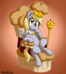  2018 anibaruthecat blonde_hair chair derpy_hooves_(mlp) equine female food friendship_is_magic hair hi_res looking_at_viewer mammal muffin my_little_pony pegasus scepter smile solo throne wings 