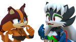  2018 3d_(artwork) anthro blue_eyes breasts clothed clothing digital_media_(artwork) duo fan_character fangs female gloves hair mammal milena_kazemira mustelid neo_robia open_mouth red_eyes rodent rotalice2 simple_background skunkette sonic_(series) sonic_boom sticks_the_jungle_badger teeth vampire video_games 
