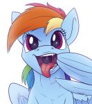  2018 drooling equine feathered_wings feathers female feral friendship_is_magic hair hi_res looking_at_viewer mammal mouth_shot multicolored_hair my_little_pony pegasus ponythroat rainbow_dash_(mlp) rainbow_hair saliva simple_background solo teeth tongue tongue_out white_background wings 