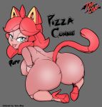  anthro big_breasts big_butt breasts butt clothing fan_character female footwear grey_background high_heels huge_breasts mostly_nude nipples samurai_pizza_cats shoes simple_background solo son_moo thecon thick_thighs tongue tongue_out 