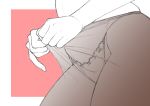  close-up contrapposto cowboy_shot fingers hands head_out_of_frame lifted_by_self monochrome mushi024 original outside_border own_hands_together panties panties_under_pantyhose pantyhose pinky_out simple_background solo string_panties underwear 