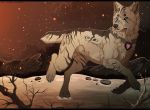  2013 ambiguous_gender blue_eyes canine claws collar detailed_background digital_media_(artwork) dog feral fur mammal maplespyder night outside snow snowing solo standing white_fur 