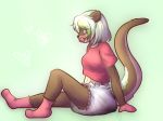  2015 black_nose breasts clothing diaper feces female hair legwear long_hair looking_at_viewer mammal messy_diaper midriff mittens monsterbunny mustelid navel netto_(uk-brony) otter pacifier raised_tail scat shirt simple_background sitting smile socks solo 