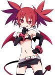  :q bat_wings belt black_gloves black_legwear demon_girl demon_tail disgaea earrings elbow_gloves etna eyebrows_visible_through_hair flat_chest gloves ixy jewelry looking_at_viewer makai_senki_disgaea mini_wings miniskirt navel pointy_ears red_eyes red_hair short_hair simple_background skirt skull_earrings smile solo standing tail thighhighs tongue tongue_out twintails white_background wings 