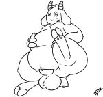  2015 animal_genitalia anthro balls belly big_balls big_belly big_sheath black_and_white caprine deep_navel digital_media_(artwork) goat hand_on_stomach hooves horn male mammal mei_(one_stormy_night) monochrome navel one_stormy_night overweight overweight_male p3ntavus sheath slightly_chubby smile smirk solo thick_thighs 