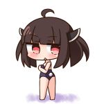  :&lt; ahoge bare_arms bare_legs bare_shoulders barefoot blue_leotard blush brown_hair bunny_tail bunnysuit chibi commentary_request full_body hana_kazari hands_up headgear leotard long_hair looking_at_viewer looking_back parted_lips red_eyes solo strapless strapless_leotard tail touhoku_kiritan triangle_mouth voiceroid white_background 