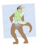  2015 clothed clothing feces female fully_clothed hair hand_on_butt long_hair looking_back messy_diaper netto_(uk-brony) pacifier rear_view scat shirt simple_background solo standing tailbiter touching_diaper 