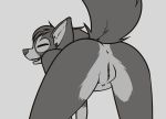  2018 all_fours animated anthro anus butt canine female feretta fox greyscale loop mammal monochrome presenting presenting_hindquarters presenting_pussy pussy rear_view silver_fox simple_background smile solo vix_(feretta) white_background 