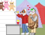  &lt;3 animated anthro canine carnival clothed clothing dart digital_media_(artwork) eyewear fox game_(disambiguation) glasses handlebarsprites male mammal outside pixel_(artwork) pixel_animation pixelated plushie prize standing tent throwing wolf 