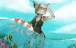  ambiguous_gender anthro breasts clothing feline female fish group lynx mammal marine mature_female medium_breasts nipples one-piece_swimsuit one_piece sea smile solo_focus sushi-s swim_ring swimsuit thick_thighs translucent water wide_hips zaire_(nightdancer) 
