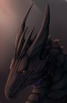  2017 ambiguous_gender black_eyes black_horn black_scales black_skin brown_background curved_horn digital_media_(artwork) dragon feral flamingtitania front_view gradient_background headshot_portrait horn looking_aside morvarax portrait ridged_horn scales scalie scar simple_background slit_pupils solo spikes western_dragon 