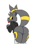  2018 alpha_channel anthro bent_over big_butt butt canine clothed clothing eeveelution fan_character iguanasarecool looking_at_viewer male mammal nintendo pants_down partially_clothed pok&eacute;mon pok&eacute;mon_(species) shade_(shadetheumbreon) simple_background solo tongue tongue_out transparent_background umbreon video_games yellow_sclera 