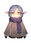  absurdres blush character_request chinese_commentary commentary_request cross-laced_clothes elf final_fantasy final_fantasy_xiv grey_hair highres kato(kato) long_hair looking_at_viewer orange_eyes pointy_ears scarf simple_background skirt solo white_background 