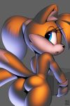  2018 2_tails anthro bangs black_nose blonde_hair blue_eyes box breasts butt canine carrying clothing crossgender dipstick_tail eyelashes female fox fur gloves hair inner_ear_fluff looking_back mammal miles_prower mostly_nude multi_tail multicolored_tail ponytail rear_view side_boob solo sonic_(series) thick_thighs video_games white_fur xylas yellow_fur 