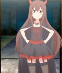  brown_hair cape garter_straps halloween_costume hands_on_hips highres long_hair red_eyes screencap stitched sunoharasou_no_kanrinin-san thighhighs third-party_edit yukimoto_yuzu 