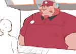  12beat13 blush bovine cashier chernobog clothing demon duo facial_hair fast_food hat human inside larger_male male mammal musclegut size_difference solo_focus tokyo_afterschool_summoners uniform working 