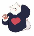  &lt;3 ambiguous_gender anthro belly black_nose blep blush canine clothed clothing cute digital_media_(artwork) dog eyes_closed facing_viewer fluffy fur head_tilt hi_res kemono mammal overweight pawpads quanjiang samoyed simple_background slightly_chubby smile solo tongue tongue_out waving white_background white_fur 犬酱 