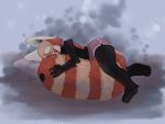  2016 anthro big_ears big_tail clothed clothing eyes_closed female frikitty mammal nanda red_panda sleeping solo topless 