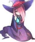  artist_name blurry blurry_background bottle commentary english_commentary flask hair_over_one_eye half-closed_eye hat little_witch_academia long_hair luna_nova_school_uniform omiza-zu pale_skin pink_hair potion red_eyes signature simple_background smile solo sucy_manbavaran very_long_sleeves watermark white_background witch witch_hat 