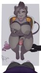  anthro big_breasts breasts bulge clothed clothing dickgirl discarded_clothing duo feline first_person_view intersex lion looking_at_viewer male mammal masturbation nipples open_mouth penis precum redpixie shirt_up sitting smile transformation 