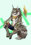  2018 anthro bottletanuki canine clothing fur hi_res male mammal seth_(tas) swimsuit tokyo_afterschool_summoners 