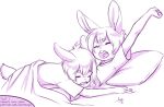  2018 aogami aria_(aogami) bed chirmaya clothing duo female hair hymn_(aogami) lagomorph male mammal panties pillow rabbit shirt sleeping underwear 