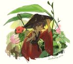  aibivy bowl bowl_hat bug flower hat insect japanese_clothes kimono ladybug leaf minigirl mushroom rain sukuna_shinmyoumaru touhou 