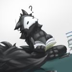  2018 anthro book canine changed_(video_game) fur goo_creature male mammal monster puro_(changed) sitting skarltano solo toes wolf 