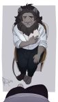  anthro bulge clothed clothing duo feline first_person_view lion looking_at_viewer male mammal nipple_pinch open_shirt pinch redpixie shy sitting 