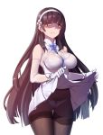  bangs bare_shoulders between_breasts black_hair black_legwear blue_neckwear blunt_bangs bow bow_panties breasts brown_legwear cang_se_ye_hua chinese_commentary commentary_request cowboy_shot crotch_seam elbow_gloves eyebrows_visible_through_hair flower frown girls_frontline gloves hair_flower hair_ornament hairband highres iya_na_kao_sare_nagara_kozukuri_sasete_moraitai large_breasts lifted_by_self long_hair looking_at_viewer md5_mismatch miniskirt panties panties_under_pantyhose pantyhose pleated_skirt qbz-95_(girls_frontline) scowl shaded_face shirt skirt skirt_lift skirt_set solo thighband_pantyhose underwear very_long_hair white_flower white_gloves white_hairband white_panties white_shirt white_skirt yellow_eyes 