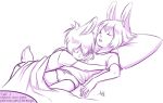  2018 aogami aria_(aogami) bed chirmaya clothing duo female hair hymn_(aogami) lagomorph male mammal panties pillow rabbit shirt sleeping underwear 