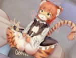  ! &lt;3 2018 ahoge anthro box butt censored clothed clothing clothing_lift collar crotch_tuft crouching dress dress_lift facial_markings feline female fur hair hi_res inner_ear_fluff inside japanese_text kemono maid_uniform mammal markings mosaic_censorship multicolored_fur no_underwear open_mouth orange_fur orange_hair partially_clothed peeing pussy rai_micie solo sound_effects striped_tail stripes text thick_thighs tiger uniform urine watersports white_fur yellow_eyes young 