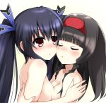  black_hair blush braid breasts doria_(5073726) hair_ornament highres k-sha long_hair medium_breasts multiple_girls neptune_(series) noire open_mouth red_eyes ribbon smile twintails yuri 